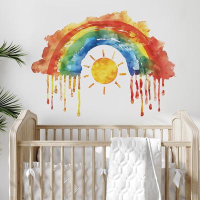 Fun-L031 Мультфільм Акварель Вітер Веселка Сонце Спальня Вітальня Озеленення стіни Декоративні наклейки на стіну Самоклеючі