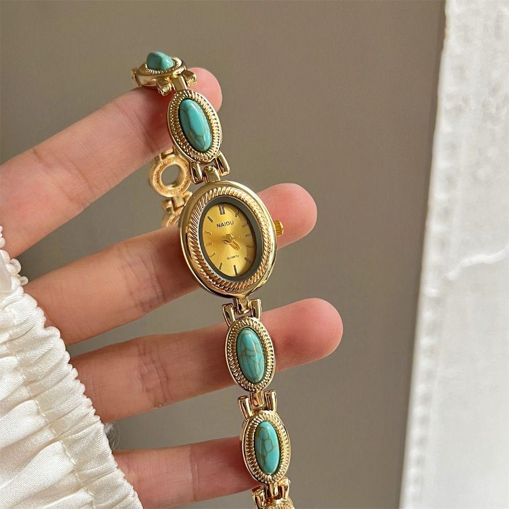 Oval Wristwatch Colored Gemstones Quartz Watch Vintage Ladies Watch