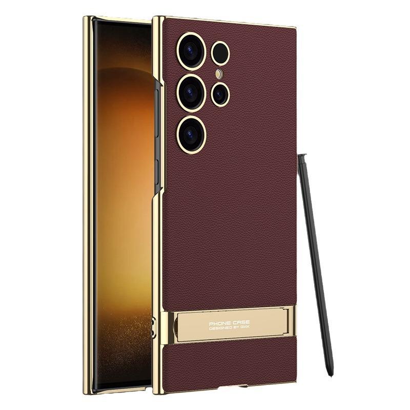 Samsung S24/S25 Ultra Elektrokaplama Deri Telefon Kılıfı ve Tutucu