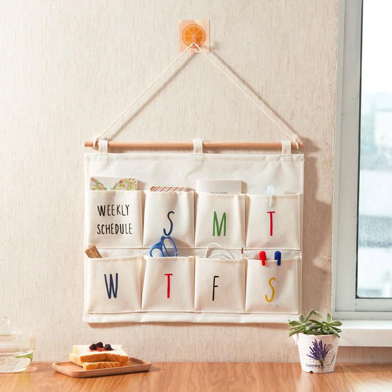 Hanging Storage Multilayer Bag With Cotton Linen Material Home Use Net Sundries