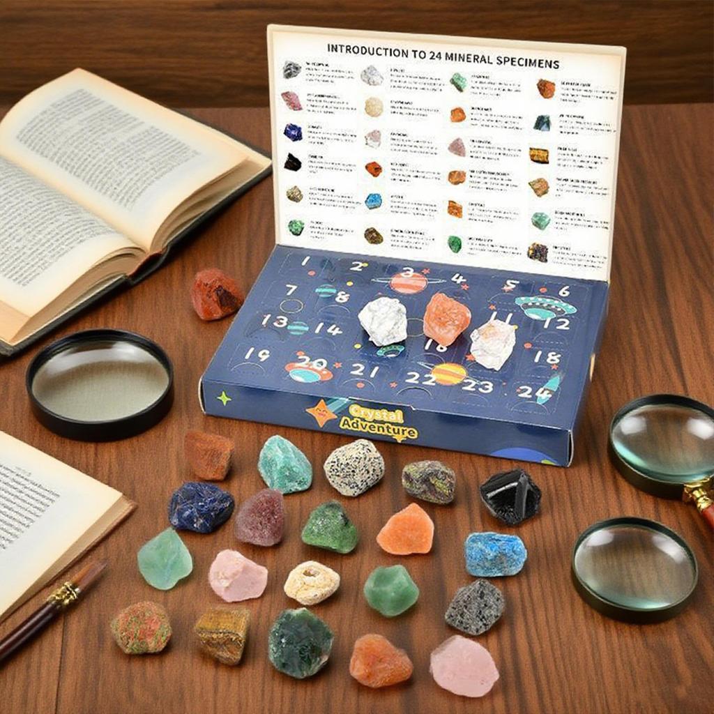Crystal Christmas Countdown Calendar 24 Days Christmas Countdown Calendar Natural Crystal Gemstones Collection Box for Girls