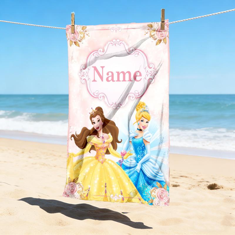Custom Name Princesses' Garden Stylish Digital Printing Beach Towel Quick‑Drying Absorbent Blanket for Beach Pool Gym Travel