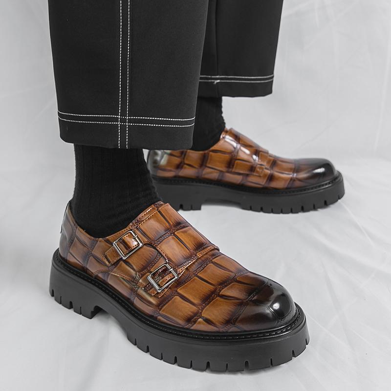 Men Platform Shoes Loafer Dress Elevator Punk monk Shoes Formal Business White Thick Sole Creepers Plus Size