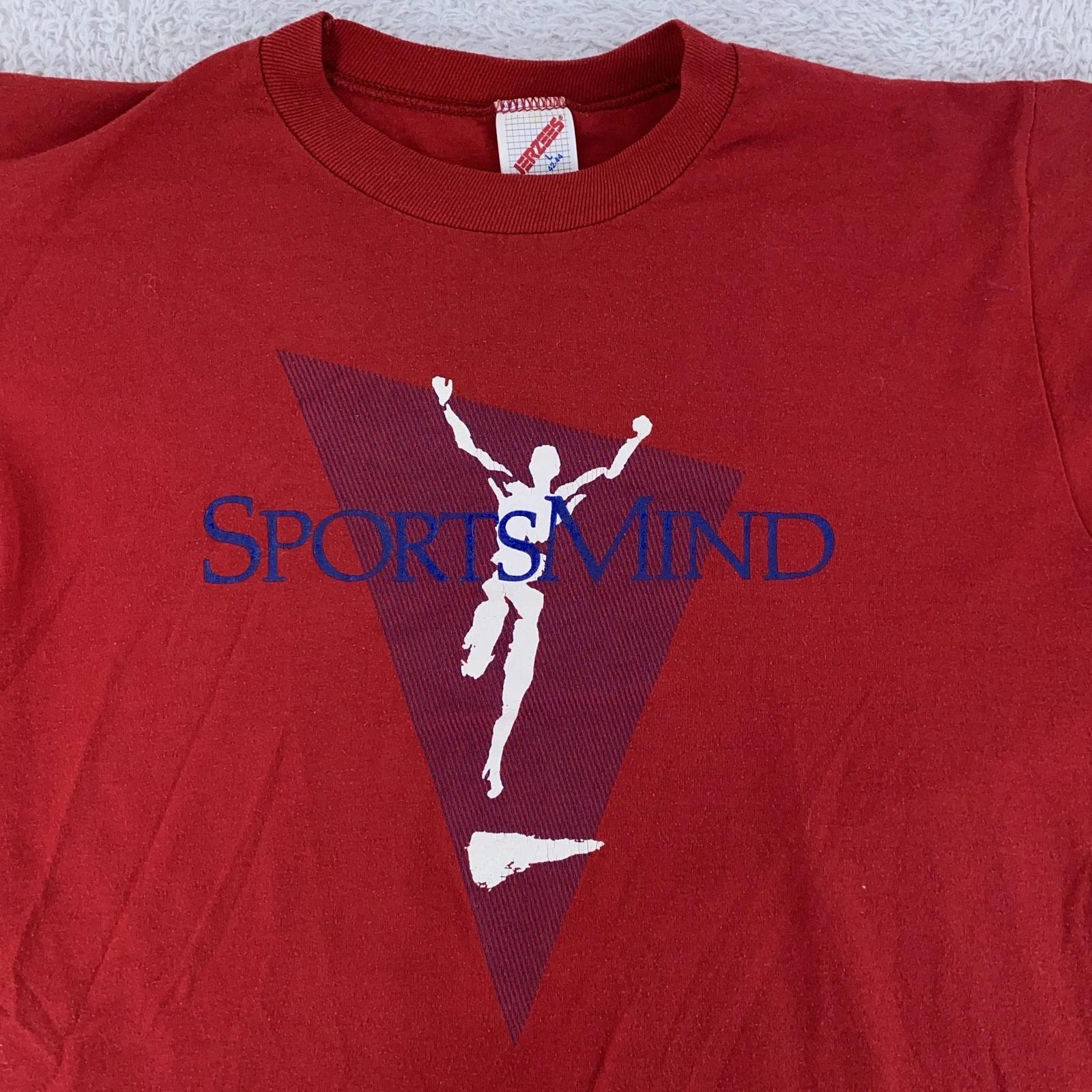 Vintage Sports Mind Shirt Medium Red Jerzees Made USA Runner Graphic 80s Tee 3XL