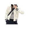 MLB Varsity New York Yankees Logo Baseball Collar Zip Long Sleeve Jacket Women jackets Cream 3FTRV1251-50CRS