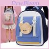 Color Block Backpack With Cartoon Animal Pendant Small Bag For Preschool Kids