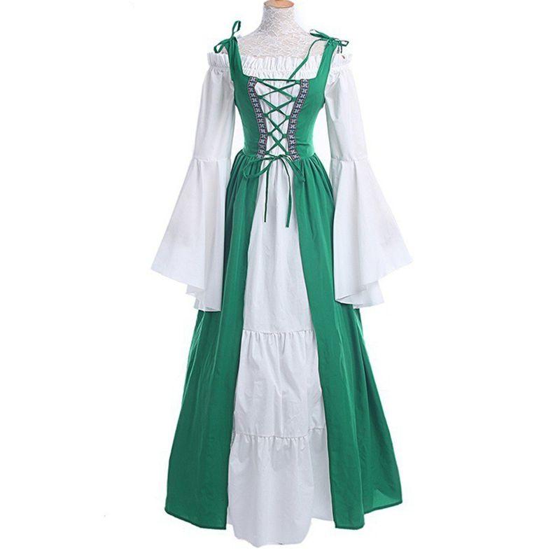 Renaissance Womens Vintage Medieval Long Dress Halloween Gothic Costume Gown