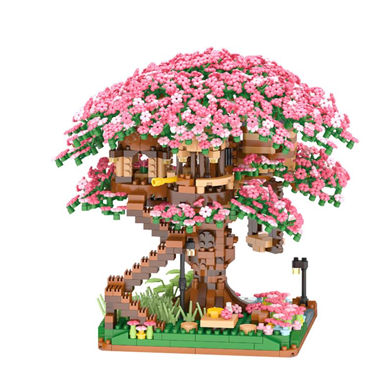 Sakura Tree House Building Blocks Diamond Blocks Japanese Street View Cherry Blossom Model Toys Micro Bricks Toys For Girls Gift