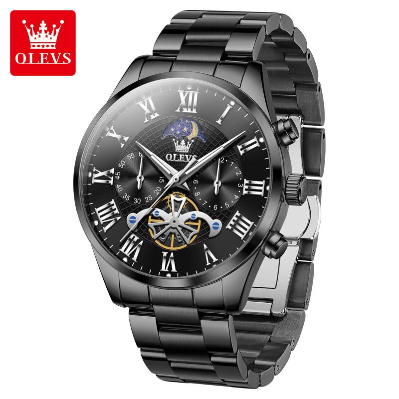 OLEVS Men's Watches Multifunctional Chronograph Flywheel Dial Original Wristwatch Moon Phase Waterproof Watches