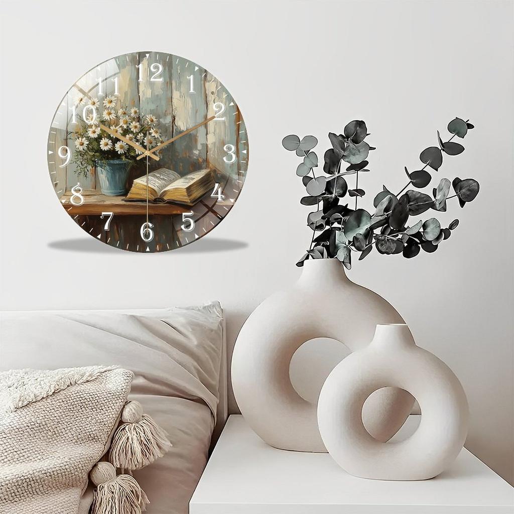 30cm Round Glass Wall Clock Custom Photo/Image Silent Movement Contemporary Design Home Decor