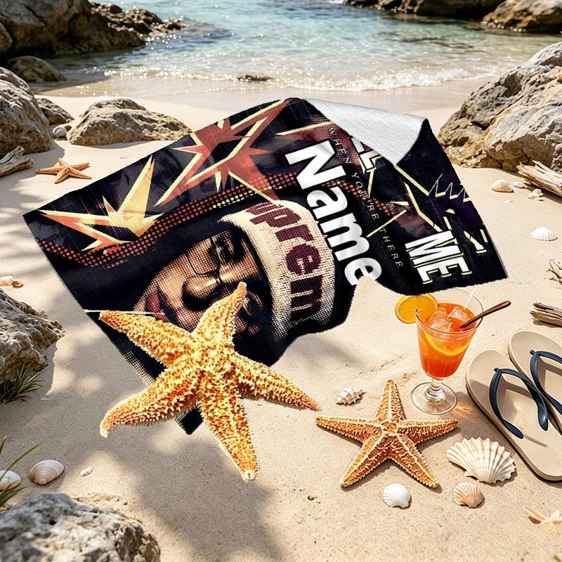 Custom Name Personalized Billie Eilish Print Beach Towel, for Trip Camping Beach Party Home Decor, Birthday Gift for Family & Friends