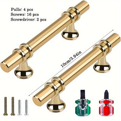 4 Pcs Champagne Gold Cabinet Pulls Stainless Steel Kitchen Hardware with Screws and Screwdrivers