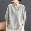 ZANZEA Women Casual V-Neck 3/4 Sleeve Loose Blouse