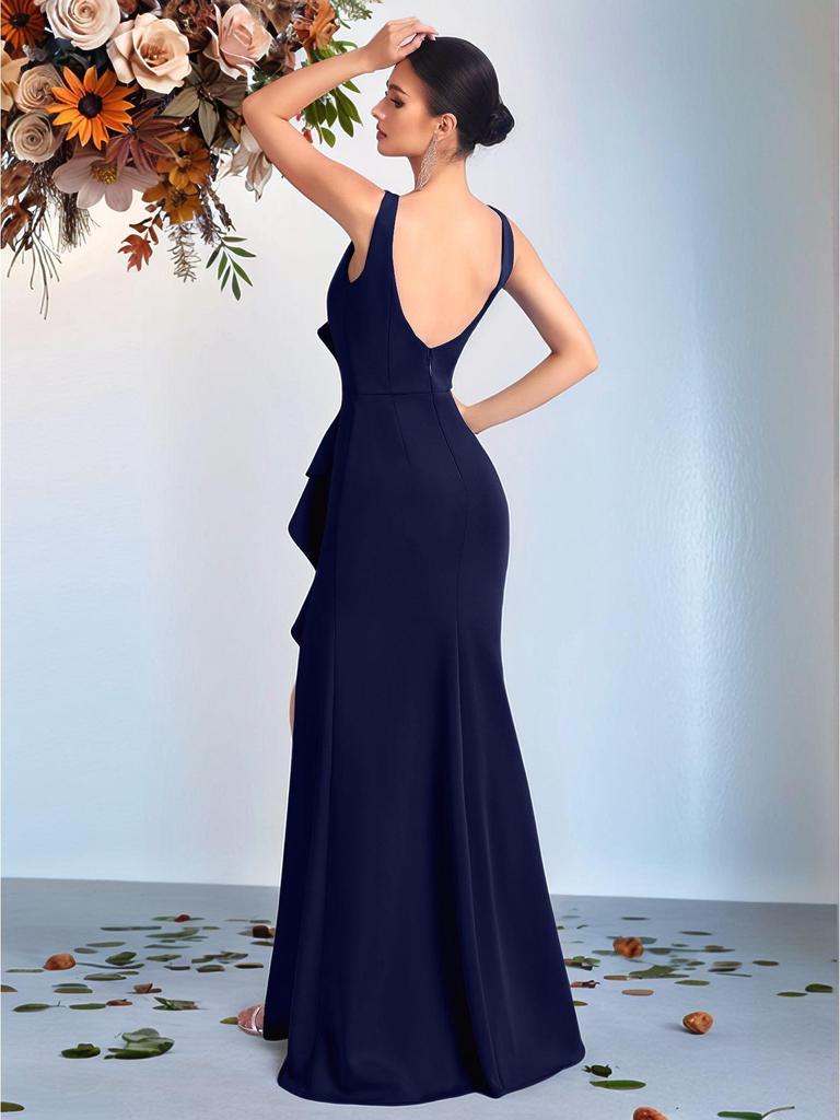 Elegancka europejska i amerykańska długa suknia wieczorowa z plisami w talii - Moda high-end dla pań