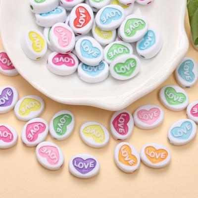 30pcs 12.5*9.5mm Colorful Flat Love Heart Loose Acrylic Spacer Beads For Jewelry Making Diy Necklaces  Accessories