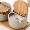 2/3pcs Ceramic Spice Pot Set with Spoon & Tray, Salt Pepper Jar, MSG Containers. Kitchen Storage Box & Accessories.