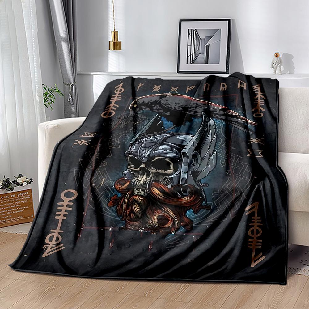 Viking Warrior Emblem Blankets Are Suitable for Living Rooms,making Them an Ideal Choice for Outdoor Travel and Gifts.