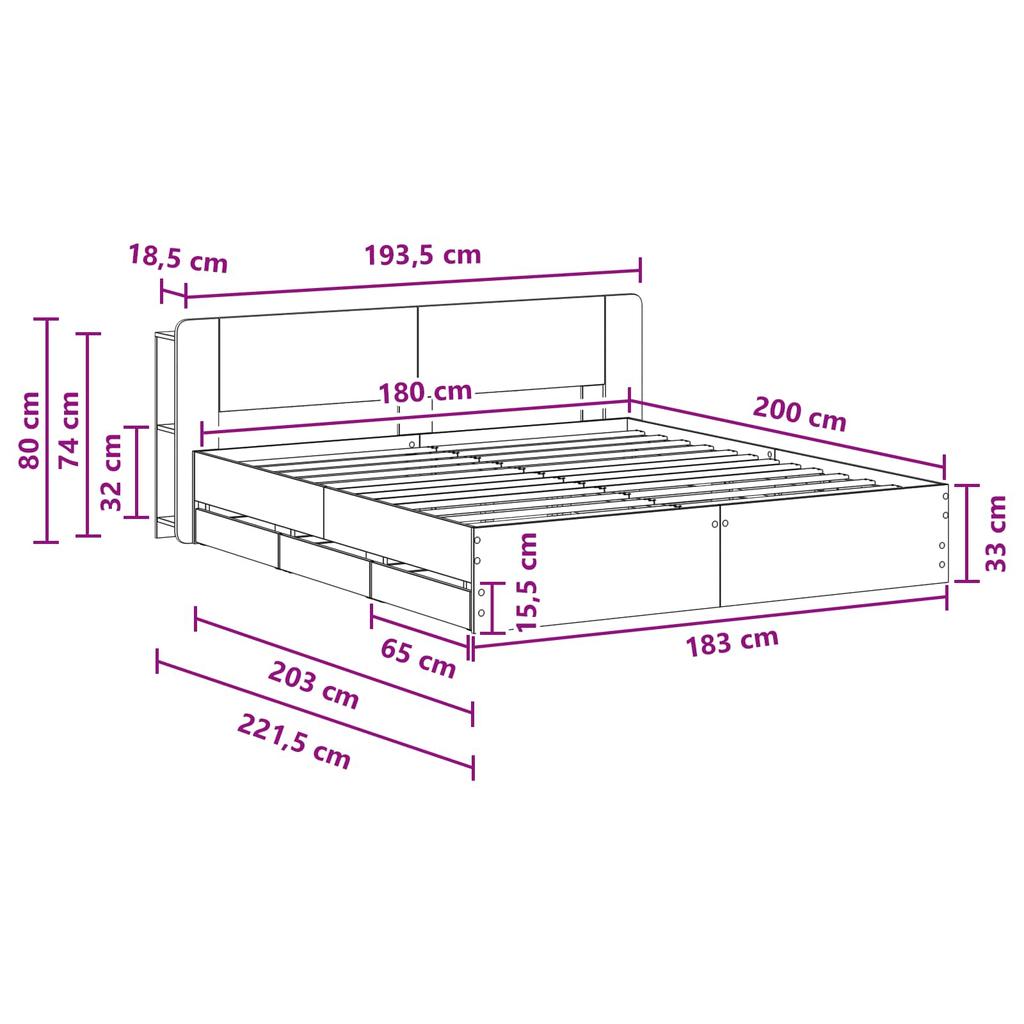 Storage Bed Frame in Black 180 x 200 cm Particleboard