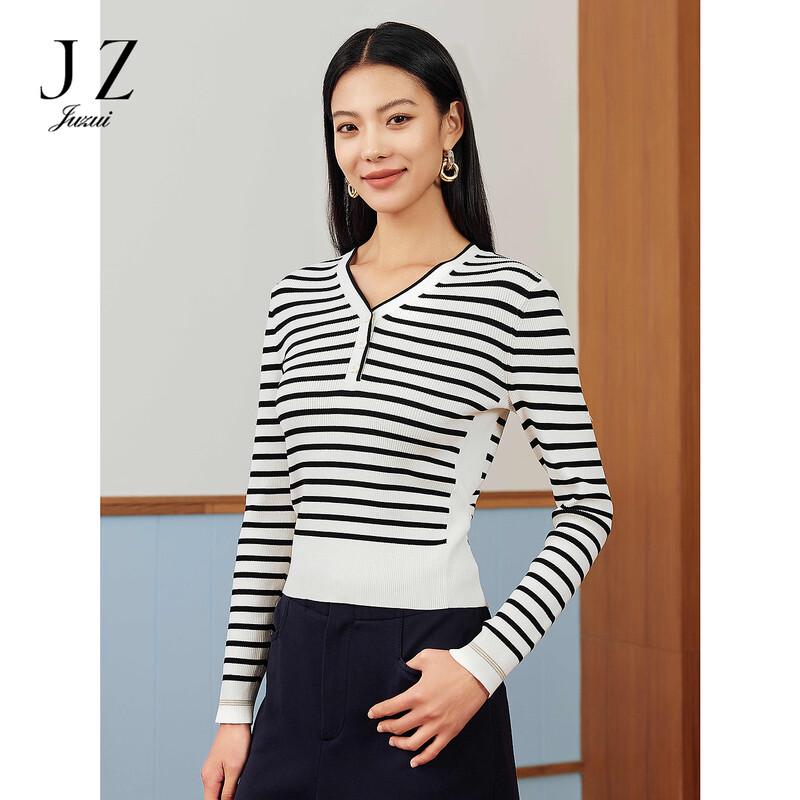JUZUI Women s 2025 Spring Striped Knit Pullover Sweater XL