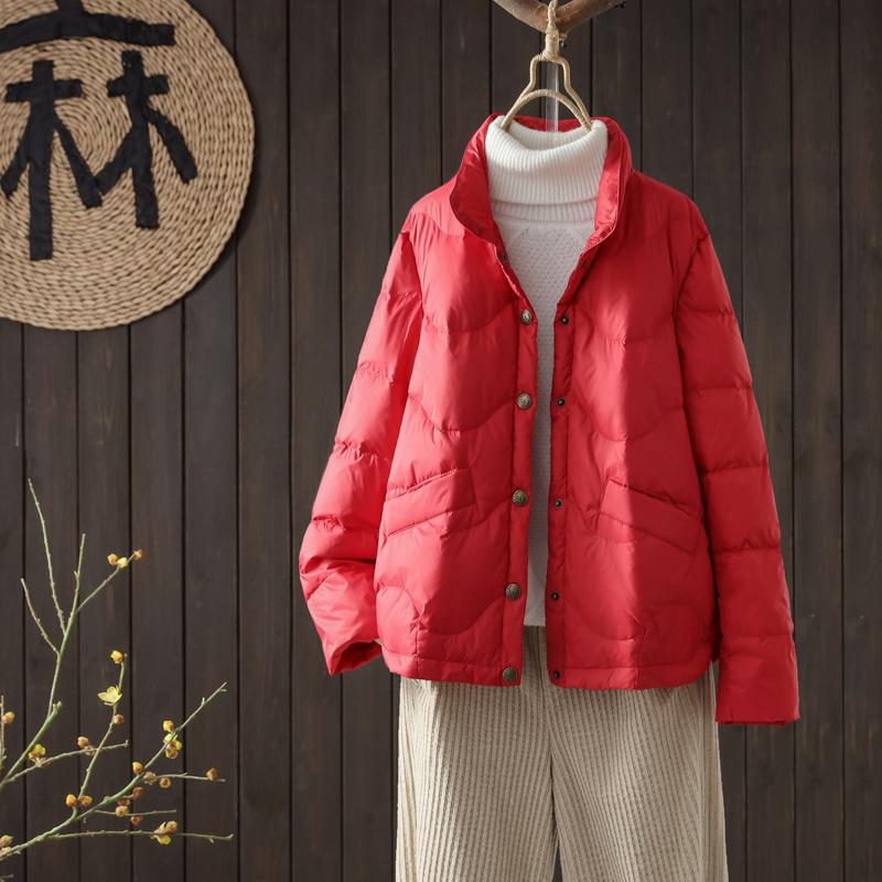 Literary and retro down jacket women's short winter light stand-up collar warm small temperament casual top tide