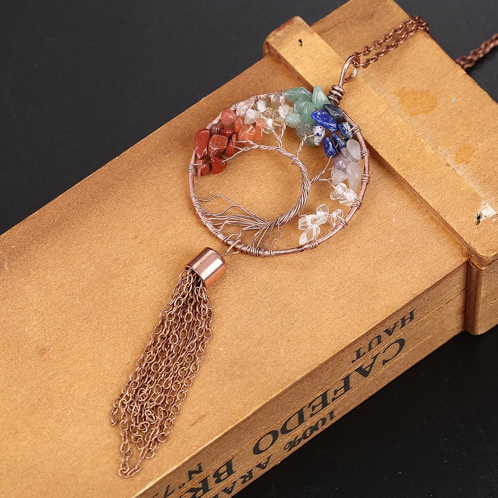 Natural Crystal Tree of Life Car Pendant with Tassel - Crushed Stone Interior Decoration