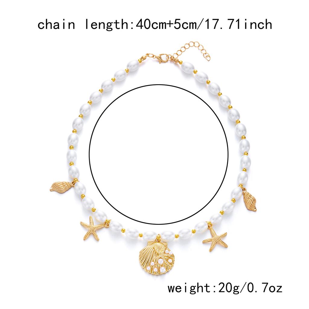 Trendy Elegant Imitation Pearl Metal Pendant Necklace for Women Ocean Shell Starfish Conch Choker Necklace Vacation Jewelry Gift