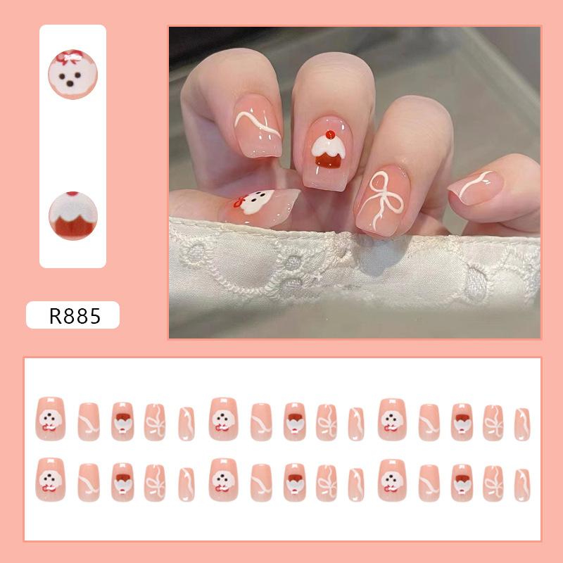 Cute short cartoon animal ripple bow vitality girl versatile detachable wearable nail art 30 pieces