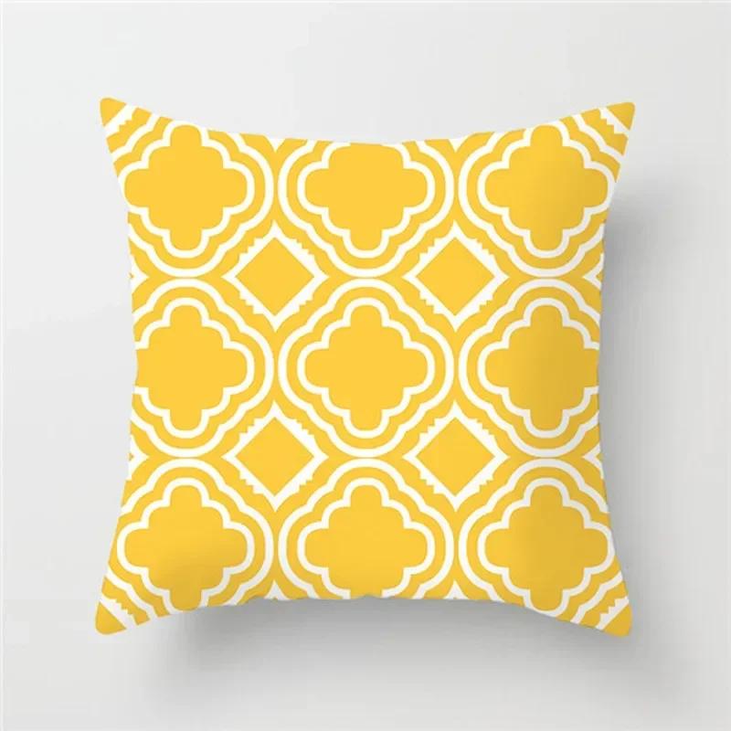 Geometric Cushion Covers Yellow Plaid Stripes Print Pillow Case For Home Chair Sofa Decoration Pillowcases 45cm*45cm