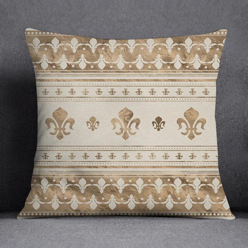 Funda de Almohada de Felpa con Estampado Floral Étnico de Lujo Funda para Cojines de Sofá Geométricos Vintage Europeos Cojines Decorativos para Hogar y Oficina