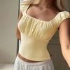 Summer new European and American retro square collar fashion pleated waist short Spice Girl top women