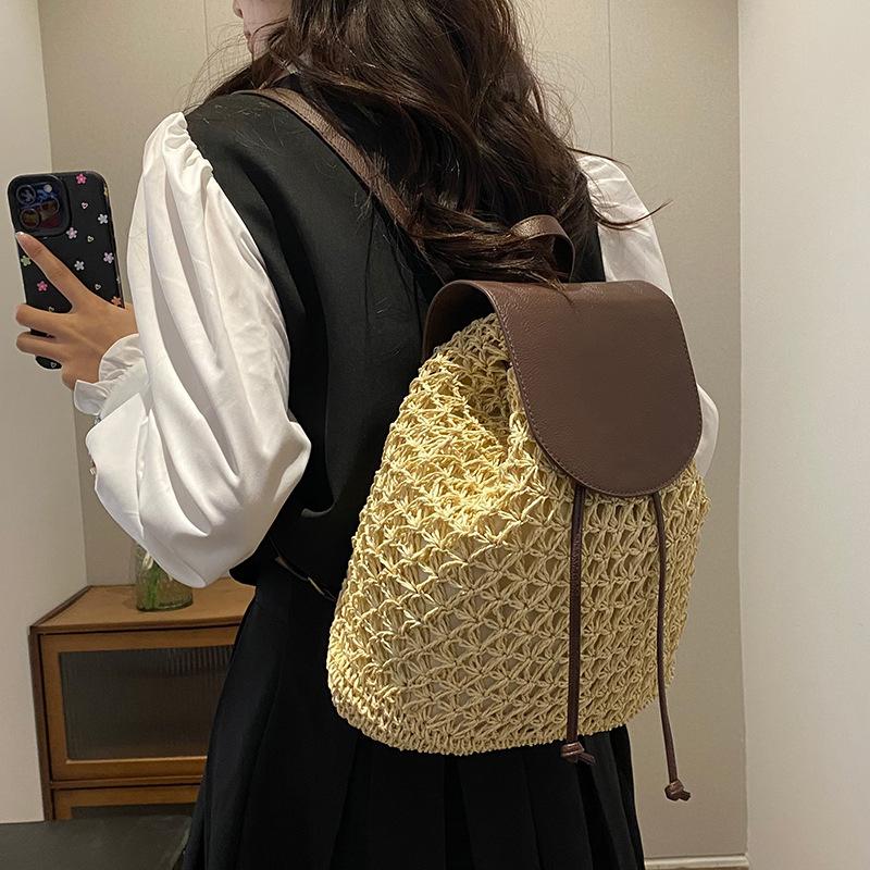 Letní dámský batoh se stahovací šňůrkou Daypack Weaving přes rameno Malý batoh Mochila