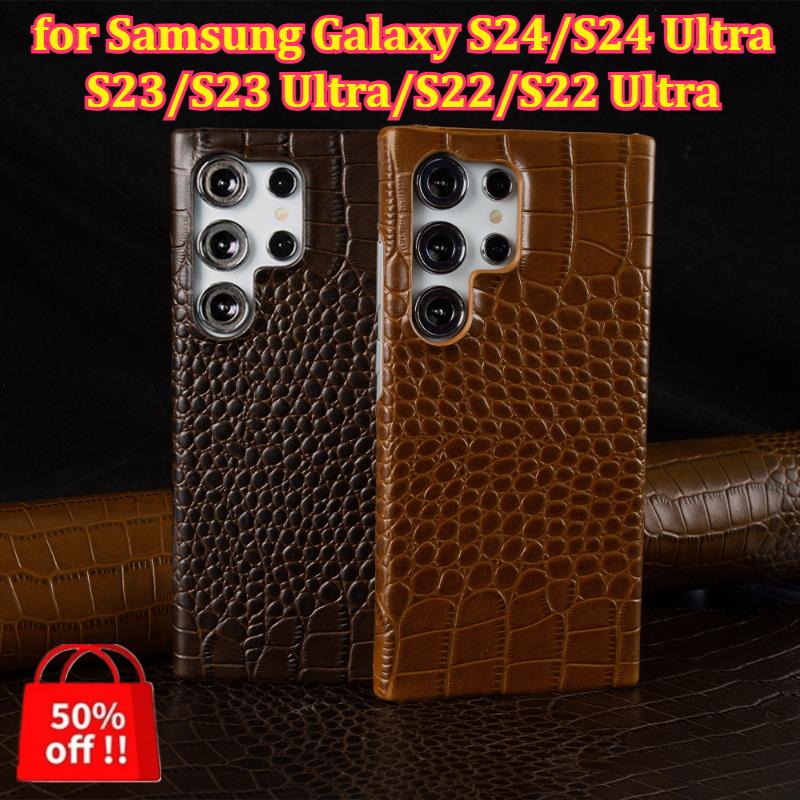 Premium Echte Leder Handyhülle für Samsung Galaxy S24/S24 Ultra/S23/S23 Ultra/S22/S22 Ultra Krokodilmuster Leder