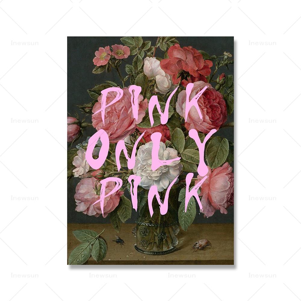 

Забавный винтажный портрет балерины в стиле рококо с принтом «Будь любим» постер с розовыми розами, вдохновляющие цитаты, картина на холсте 21x30cm No Framed