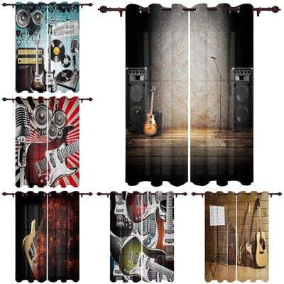 2panels Cortinas Music Stage Speaker Guitar Windows Curtains Living Room Bedroom Window Treatments Household Kitchen Curtains
