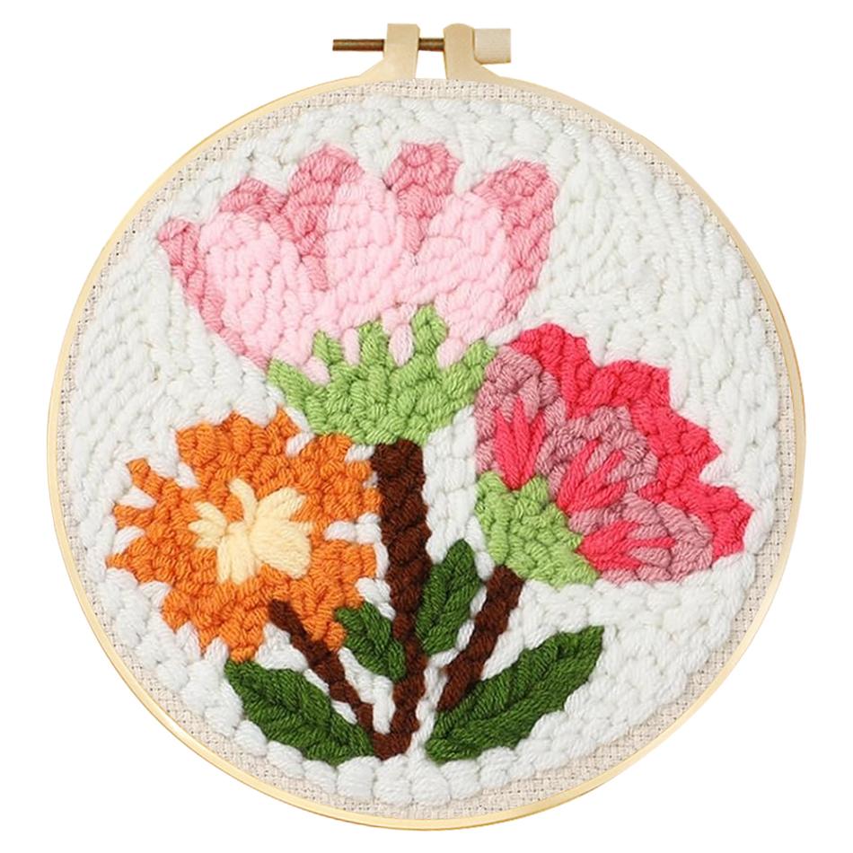 Floral Pattern DIY Punch Needle Embroidery Kit with Yarn Starter Kit Poking Cross Stitch Tools For Knitting Magic Tufting Set