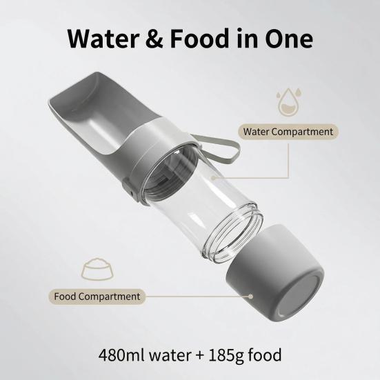 Tazza d'Acqua Portatile per Animali Domestici Anti-Perdita Design con Fibbia di Chiusura Apertura a Tocco Singolo Separazione Umido/Secco Doppio Scomparto Bottiglia d'Acqua per Animali Domestici