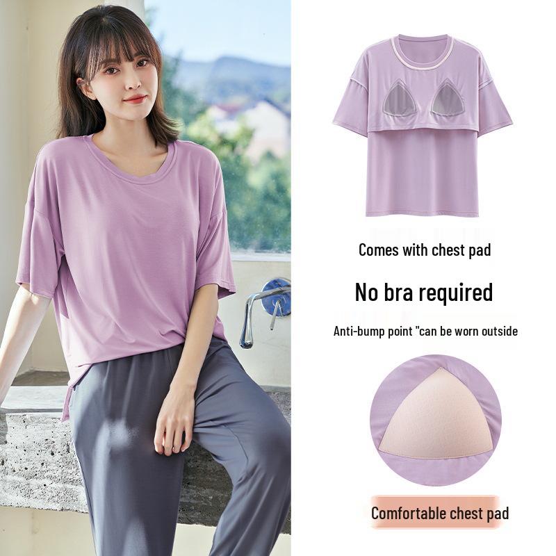 

Женский комплект домашней одежды из двух предметов: футболка с коротким рукавом и длинные брюки из ледяного шелка XXL (67.5-80 kg)