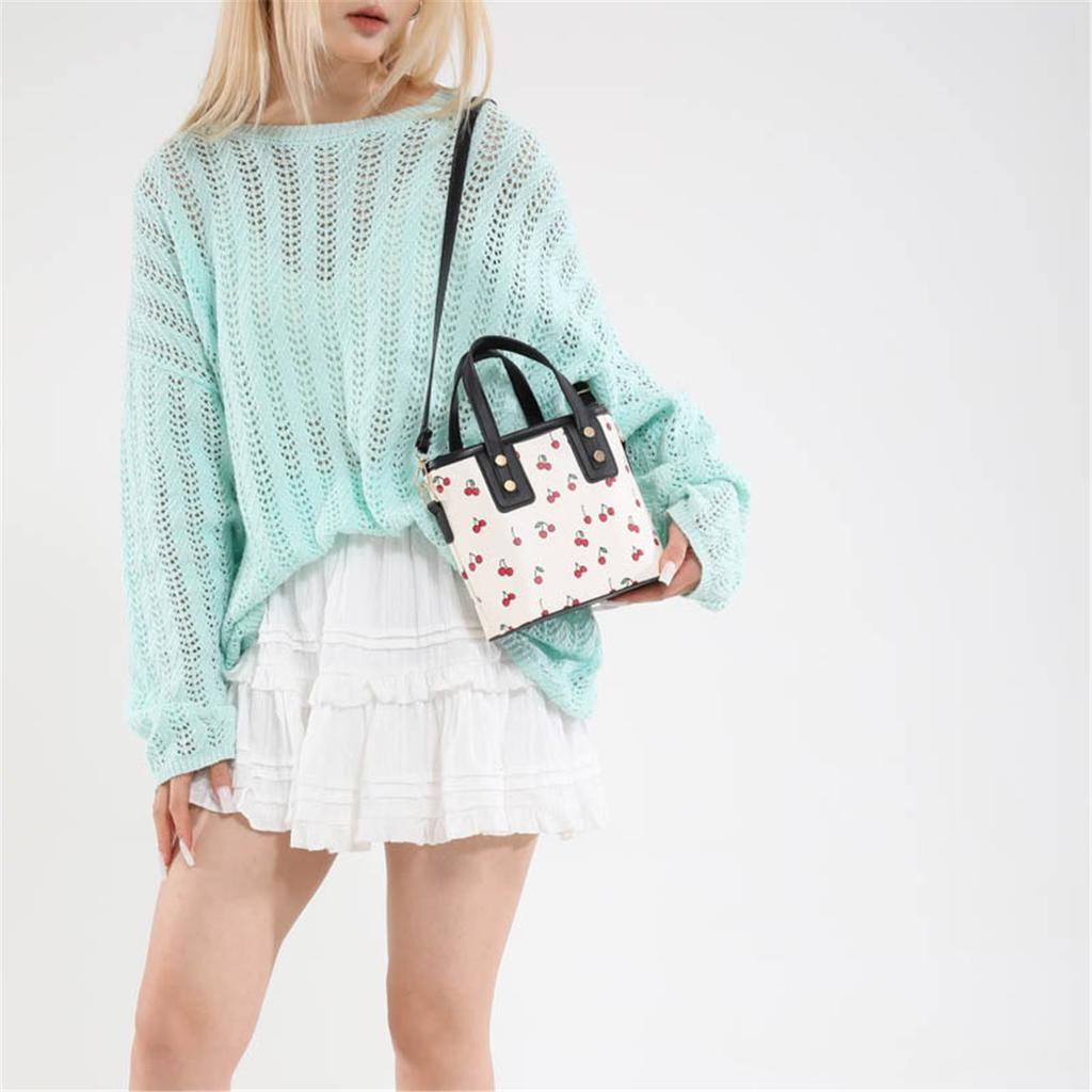 Fresh Cherry Print Fashionable Large Capacity Cute Commuter Shoulder Handbag Small Square Bag for Women