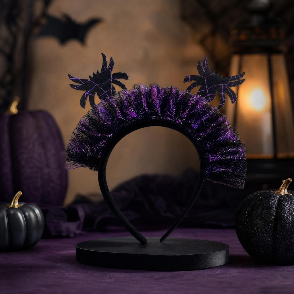 Halloween Mesh Headband Dark Gothic Headwrap for Party Costume Birthday Celebrations