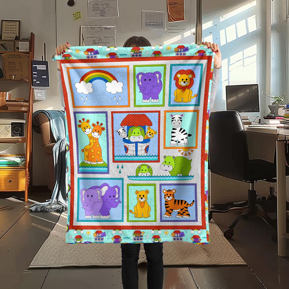 1Pc Cartoon Animals Print Flannel Blanket, High quality Comfortable for All Seasons, Home Decor, Warmth and Comfort, Perfect for Christmas Gifts