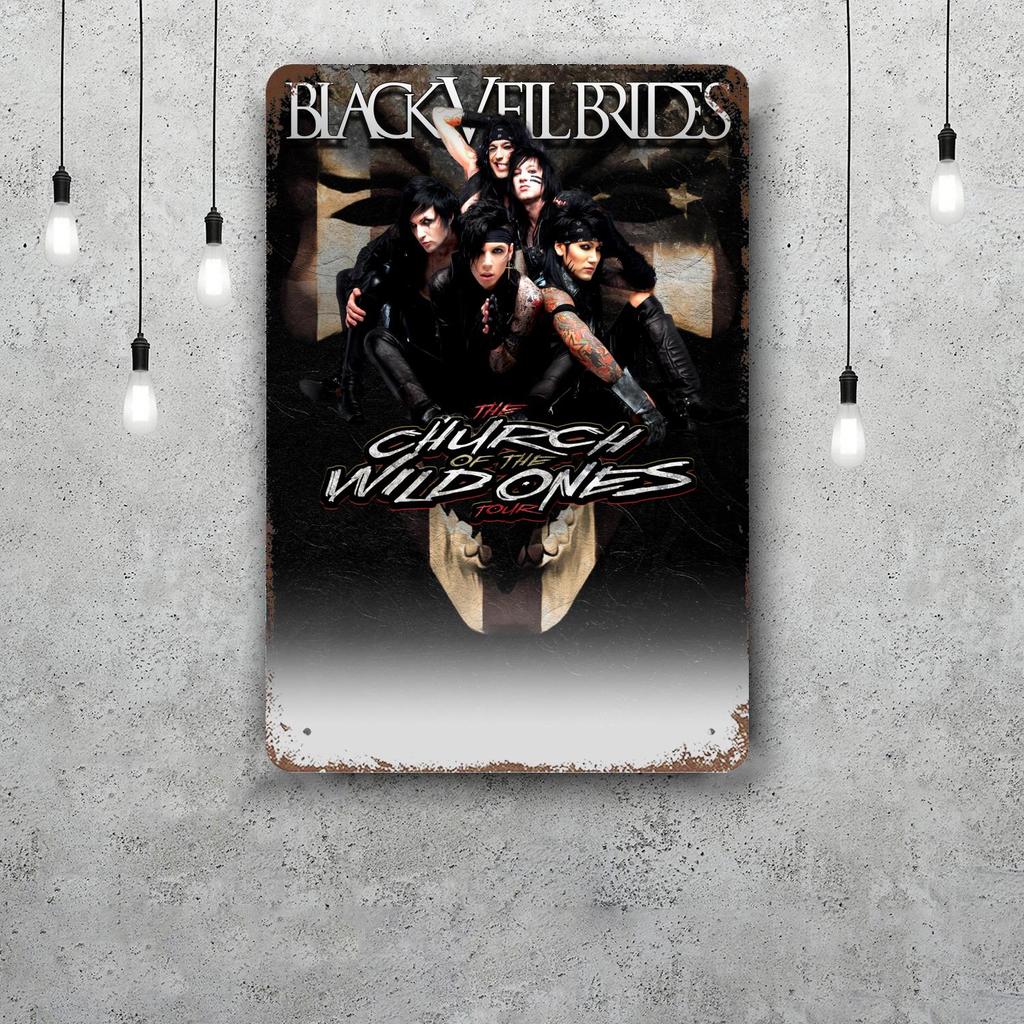 Poster Decorativo Black Veil Brides Segno di Latta Vintage Segno Metallico Placca Decorativa per Pub Bar Man Cave Club Decorazione Murale