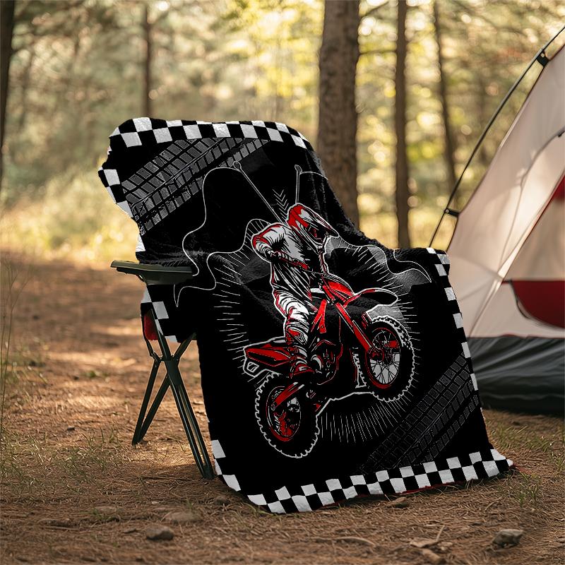Coperta a Tema Stampata con Motivi di Moto da Fuoristrada - Perfetta per Divano, Letto, Viaggi e Uso Esterno | Lavabile in Lavatrice, Accogliente e Resistente.