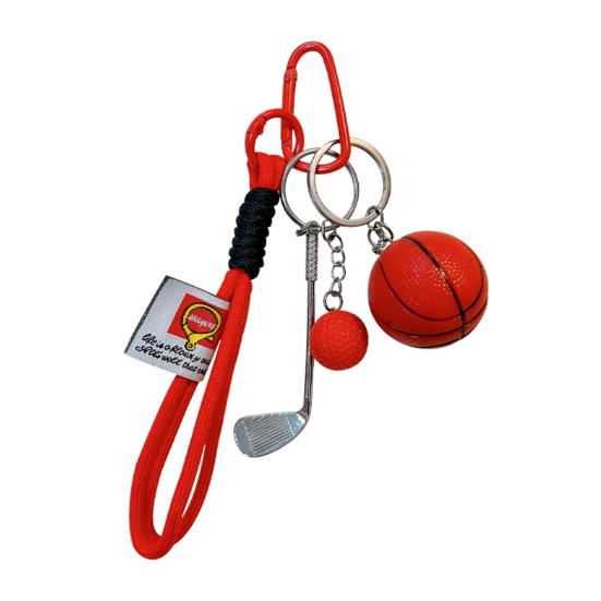 Keychain Sports Pendant with Braided Rope Metal Carabiner Mini Basketball Golf Clubs Charm Key Chain Bag Hanger Accessory