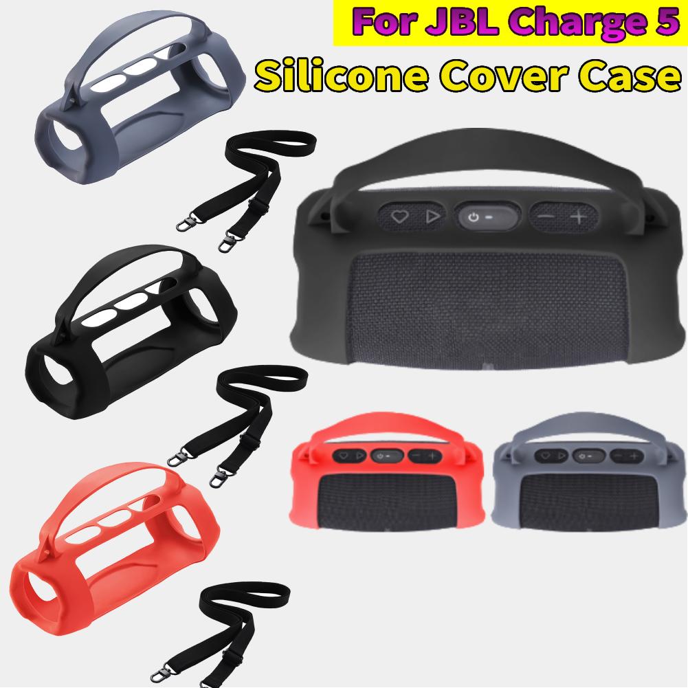 Silicone Cover Case Waterproof Protective Skin Case Shockproof with Shoulder Strap for JBL Charge 5 Wi-Fi & JBL Charge 5 Speaker