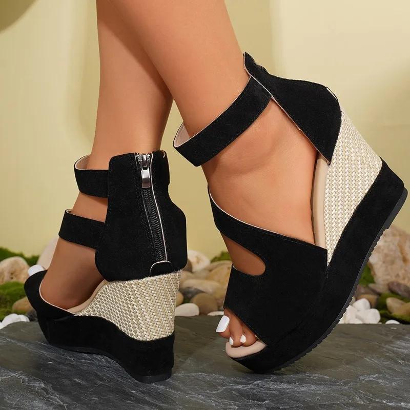 Fashion 2025 New Ladies Shoes Back Zipper Women's Sandals Fashion Printing Summer Open Toe Plus Size Best Seller Wedge Sandals Zapatos