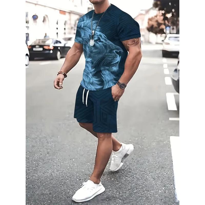 Eleganter Herren Kurzarmanzug Sommer Atmungsaktiv Rundhals Sport Kurzarm Mode Streetstyle Zweiteiler