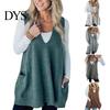 Sand Line Texture Vest Women Sweater V-neck Sleeveless Pockets Mid-length Knitting Jumper Tops Solid Color Autumn Winter Casual Knitwear Season