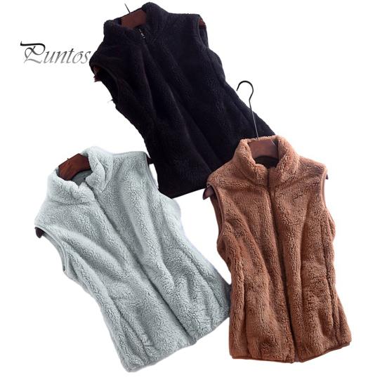 Autumn Winter Coat Women Waistcoat High Collar Neck Protection Soft Plush Zipper Sleeveless Blazer Closure Solid Color Cold Resistant Outdoor Vest