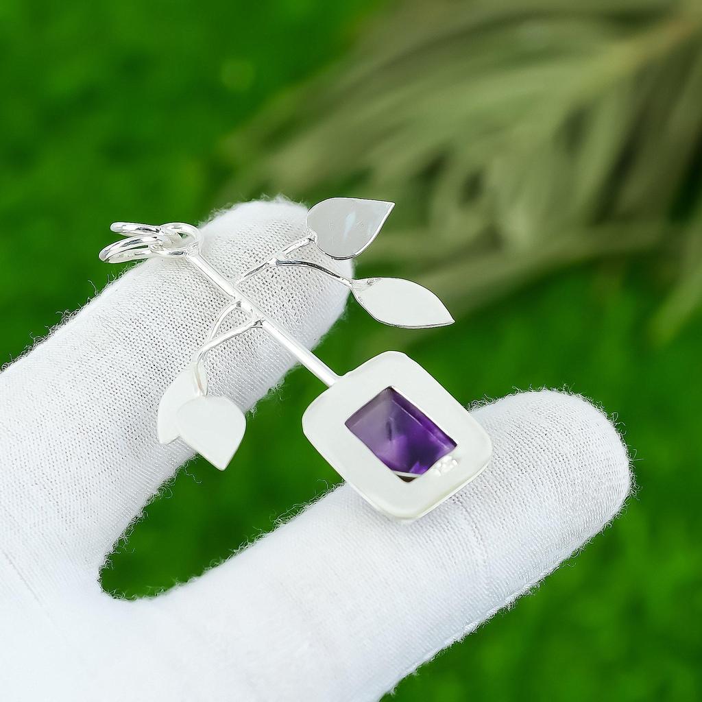 Natural Star Amethyst Gemstone Pendant Purple 925 Sterling Silver Indian Jewelry