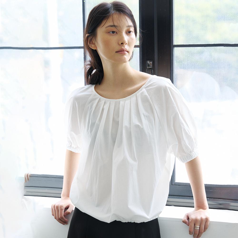 NOEUD Two-Way Shirring Blouse (Ivory)
